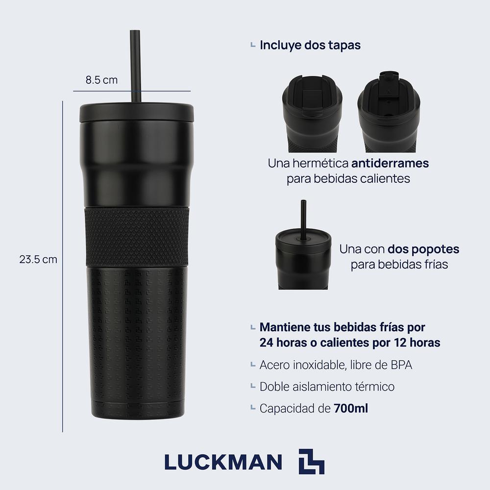 Foto 5 pulgar | Termo Acero Inoxidable Vaso Con Popote, Taza Térmica Luckman Alfie - Negro