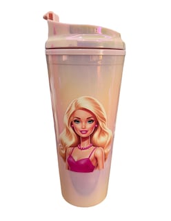 Foto 2 | Termo De Acrílico Con Gliter Color Rosa Claro Tornasol Barbie, Mide 23 Cm De Alto Por 10 Cm De Ancho De 30 Oz