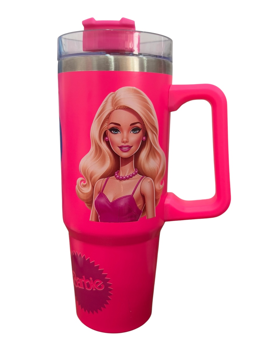 Termo De Acero Inoxidable Macarena Brand, Color Fucsia, Barbie 887 Mililitros