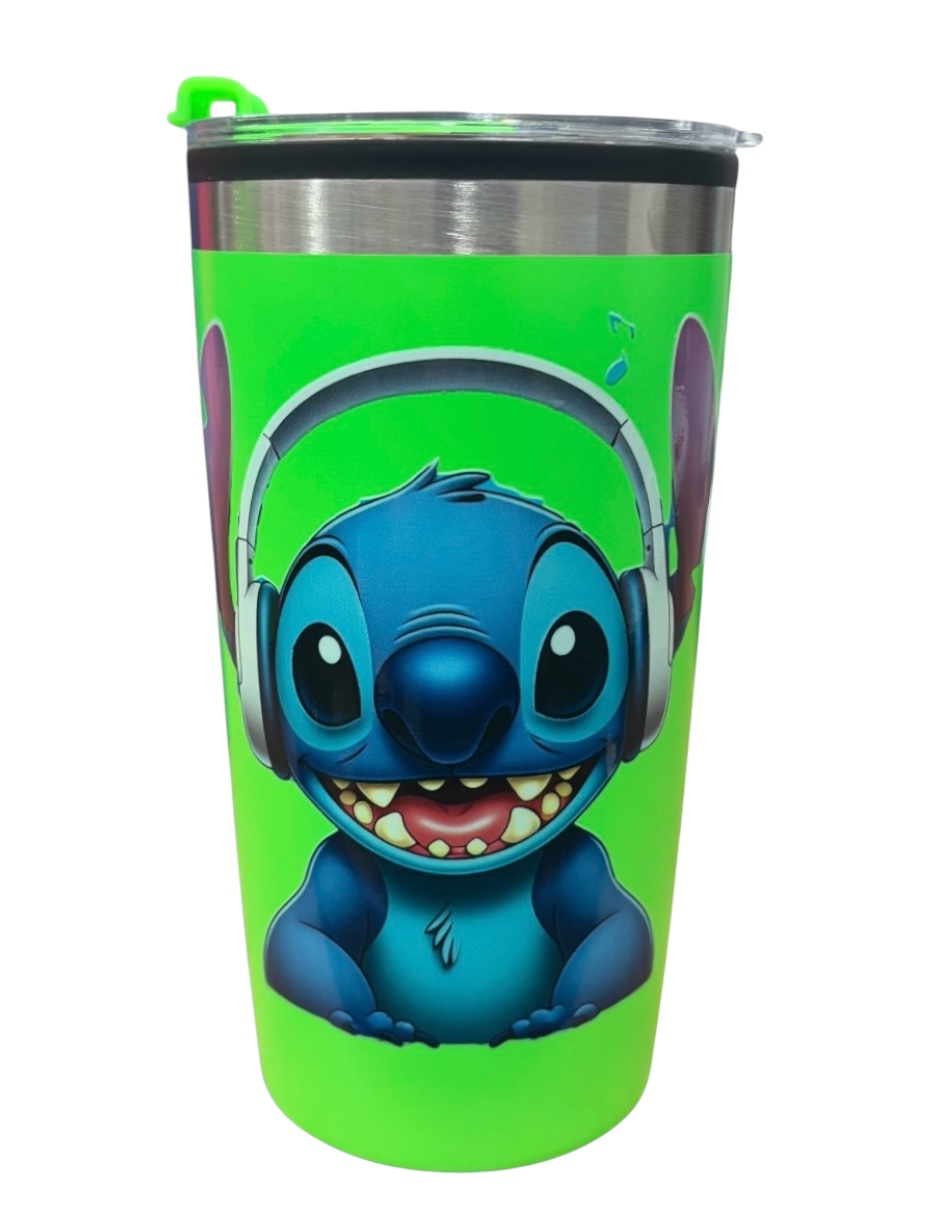 Foto 1 | Termo De Plástico Macarena Brand Color Verde Fosforecente, Stitch De 550 Mililitros.