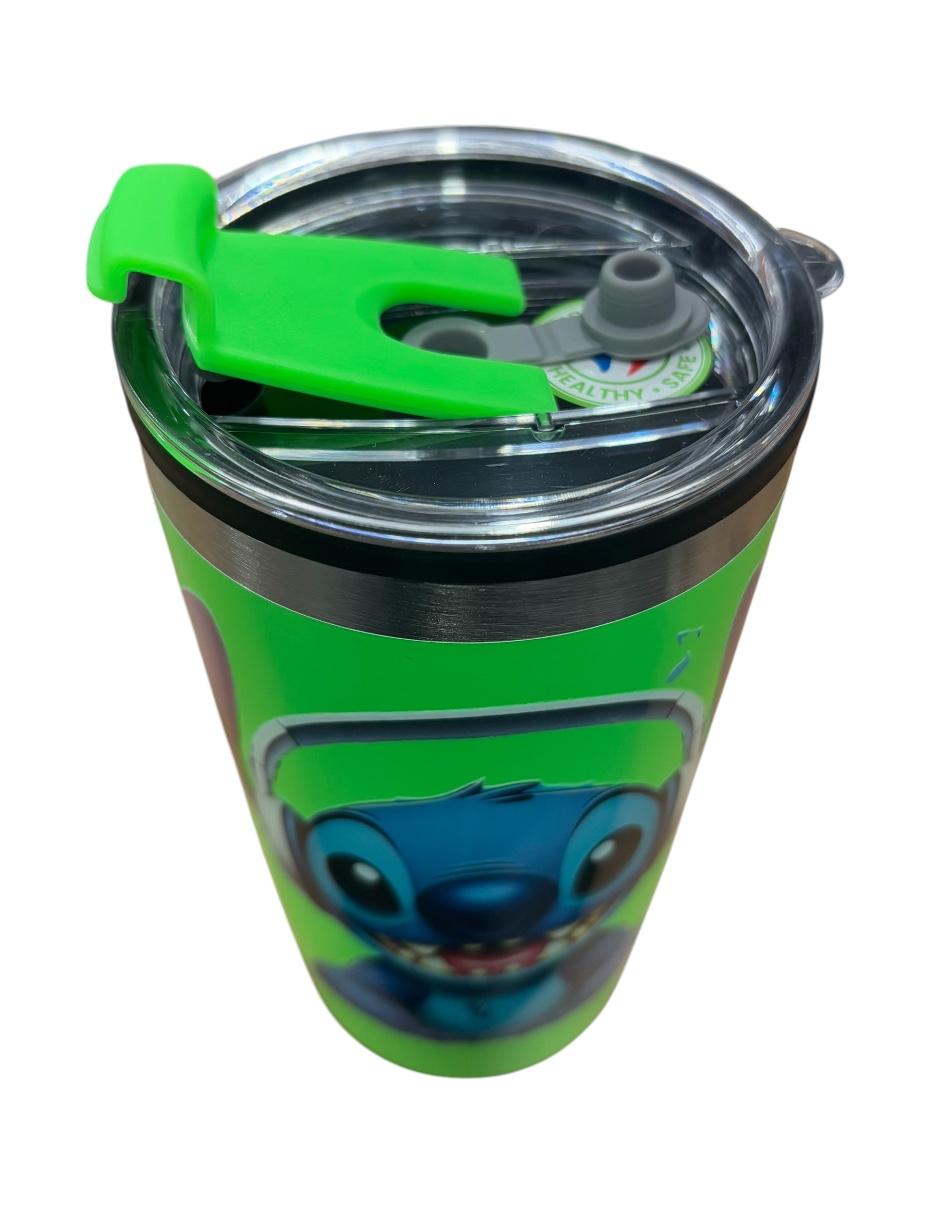 Foto 4 pulgar | Termo De Plástico Macarena Brand Color Verde Fosforecente, Stitch De 550 Mililitros.