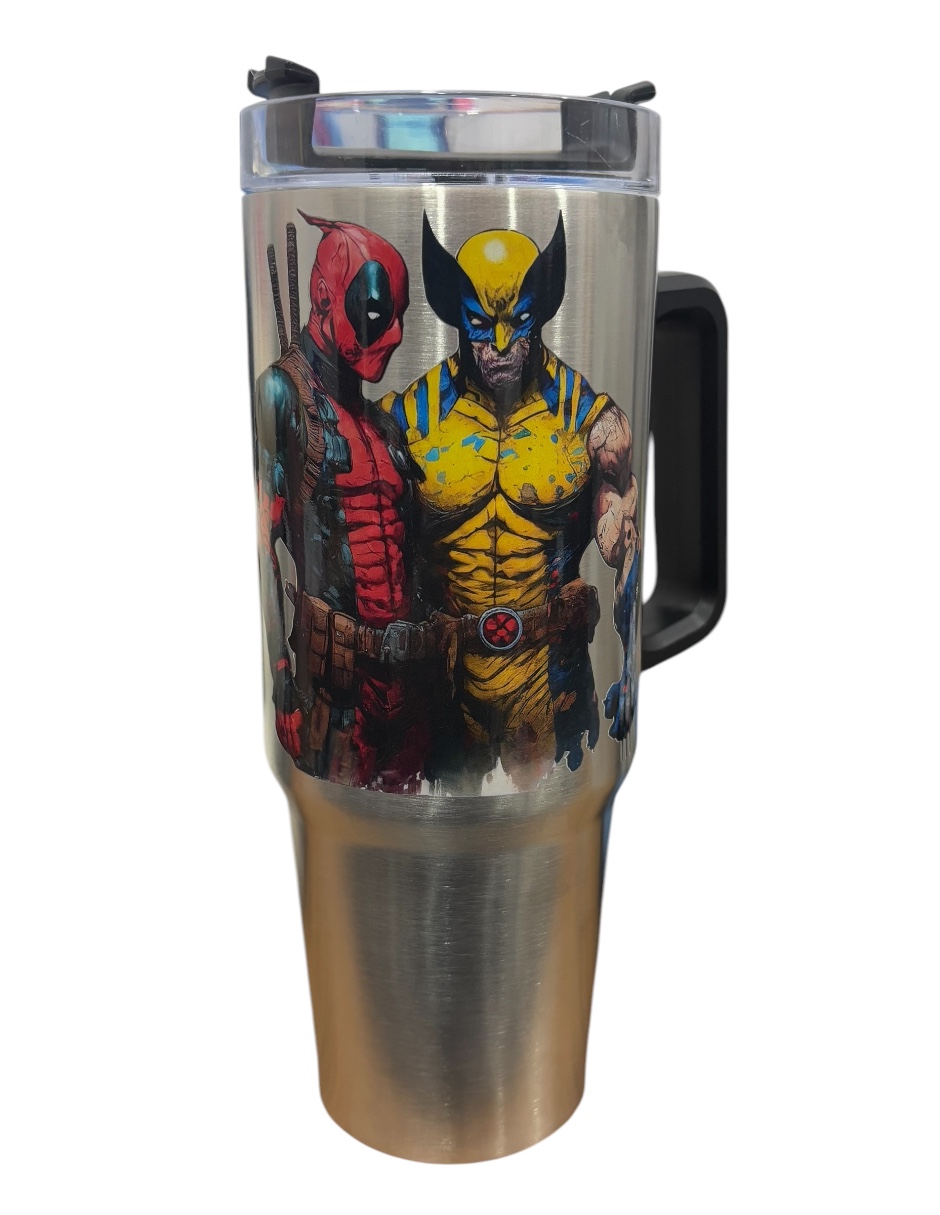 Foto 1 | Termo De Acero Inoxidable Fartmex Color Plata, Deadpool & Wolwerine 887 Mililitros