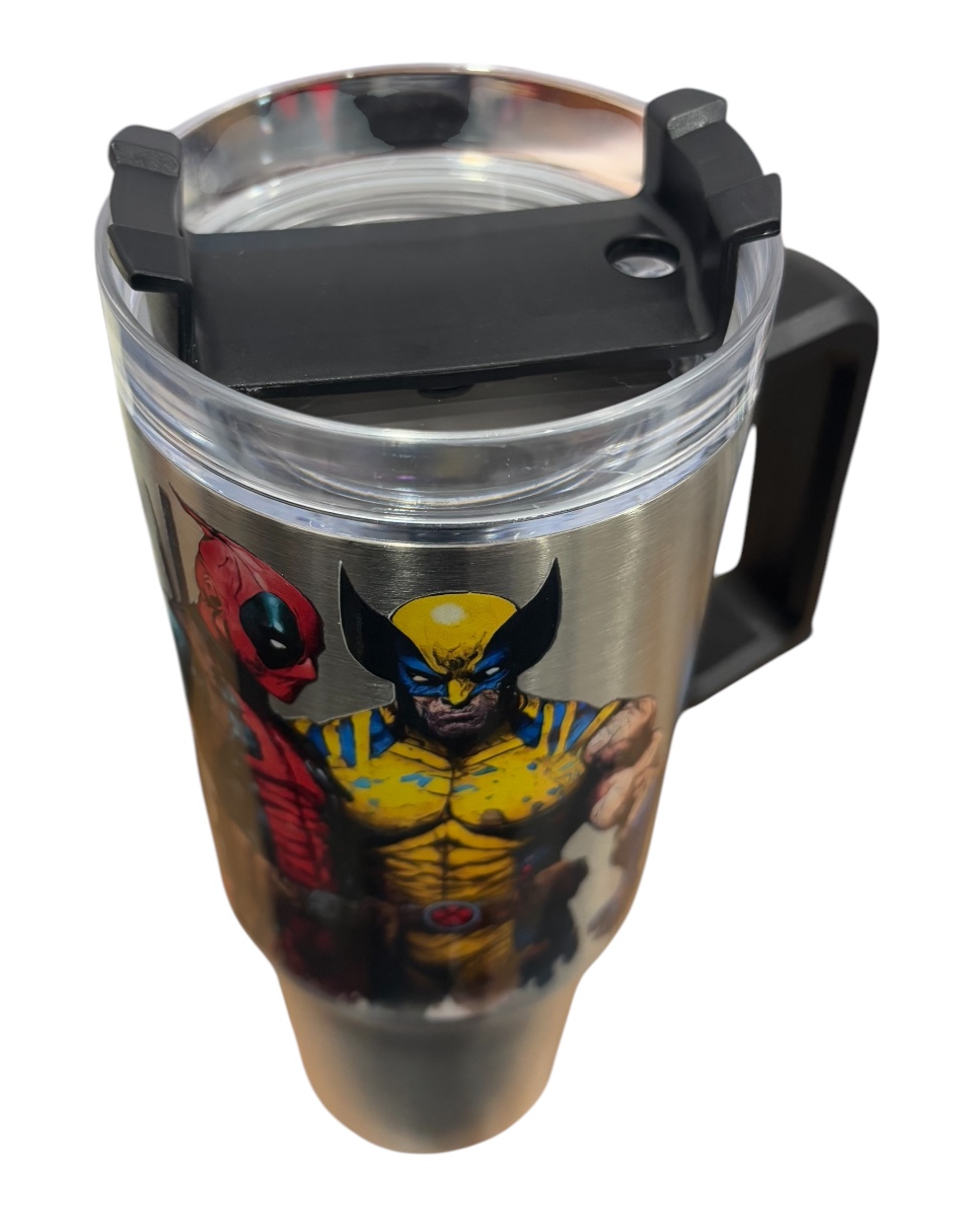Foto 4 pulgar | Termo De Acero Inoxidable Fartmex Color Plata, Deadpool & Wolwerine 887 Mililitros