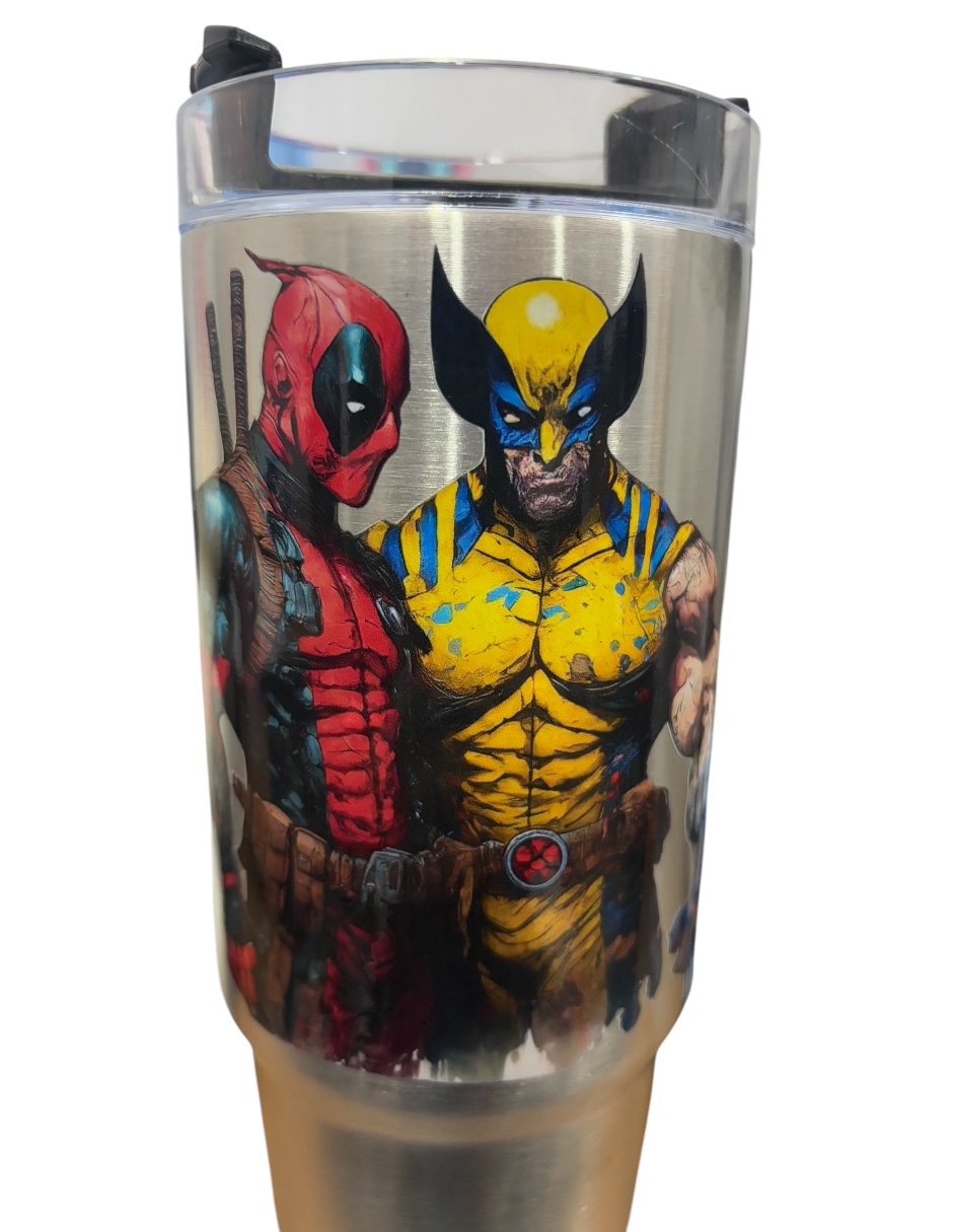 Foto 5 pulgar | Termo De Acero Inoxidable Fartmex Color Plata, Deadpool & Wolwerine 887 Mililitros