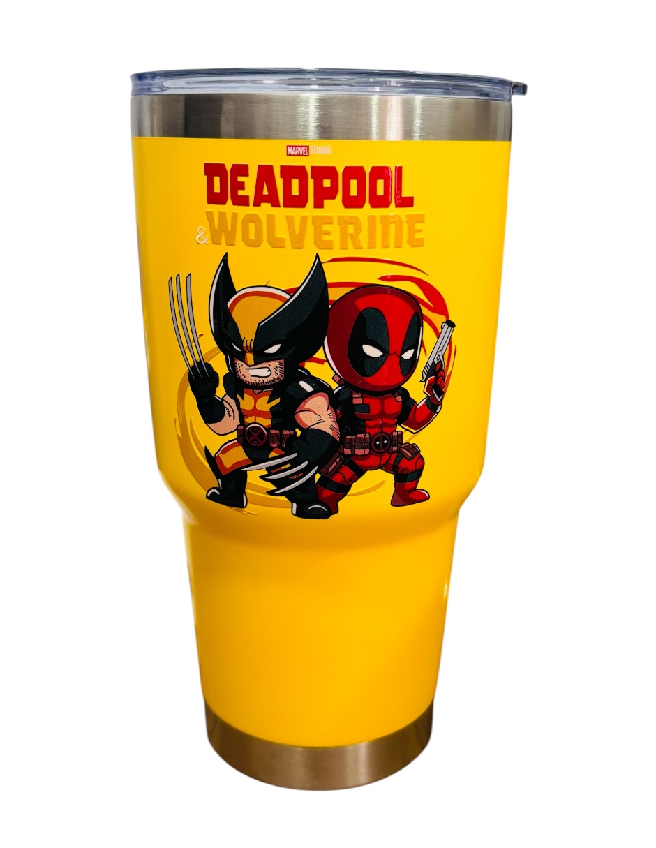 Termo De Acero Inoxidable Macarena Brand Color Amarillo, Deadpool & Wolwerine De 30 Oz