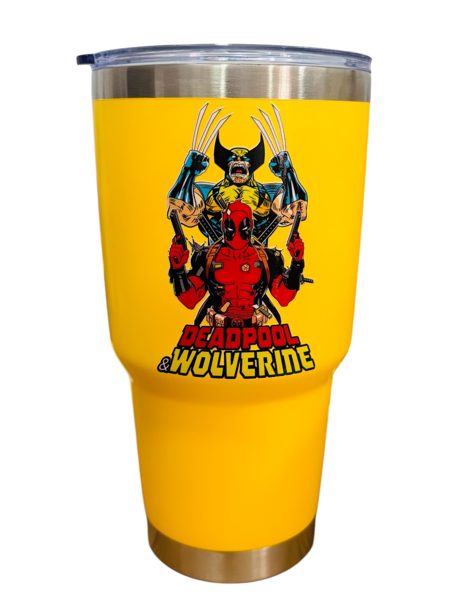 Foto 3 pulgar | Termo De Acero Inoxidable Macarena Brand Color Amarillo, Deadpool & Wolwerine De 30 Oz
