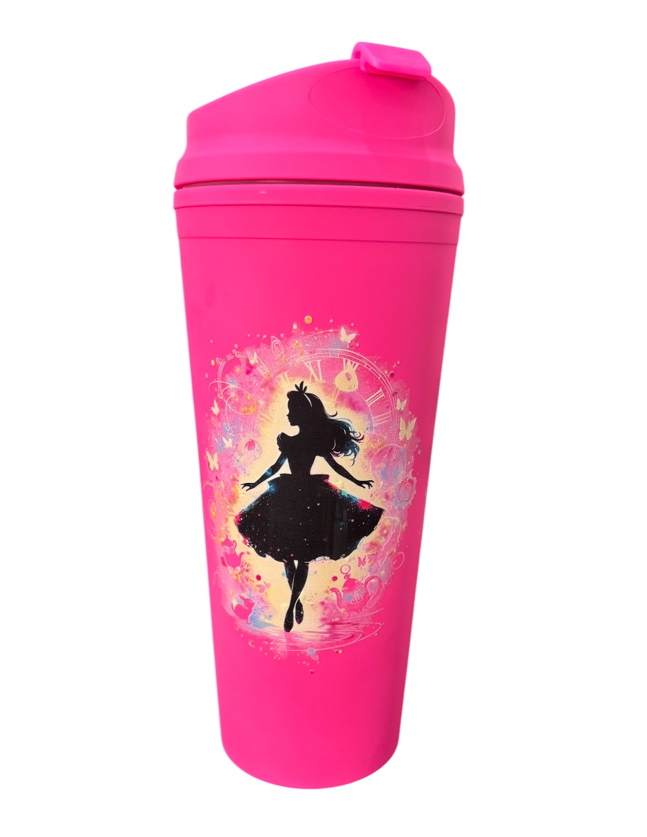 Termo De Plástico Color Fucsia, Princesas De Disney , Mide 23 Cm De Alto Por 10 Cm De Ancho De 710 Mililitros