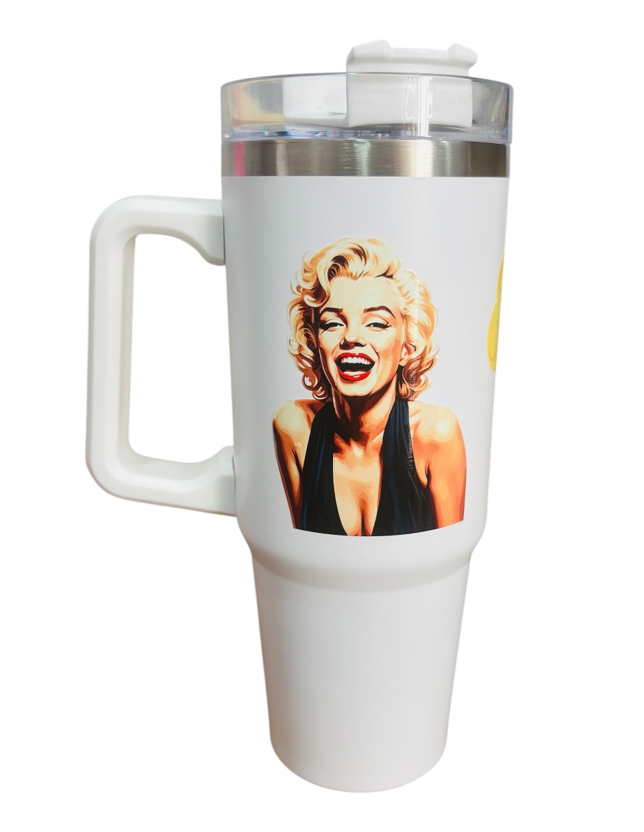 Termo De Acero Inoxidable Fartmex Color Blanco, Marilyn Monroe De 30 Oz
