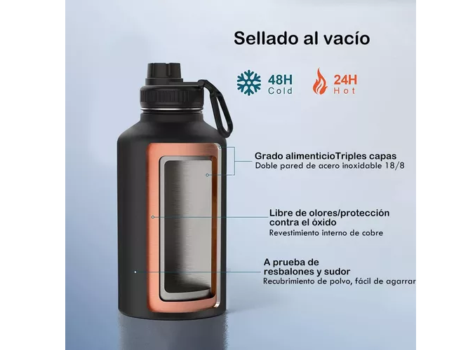 Foto 4 pulgar | Termo 1920ml/64oz Acero Inoxidable Negro