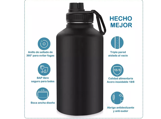 Foto 5 pulgar | Termo 1920ml/64oz Acero Inoxidable Negro