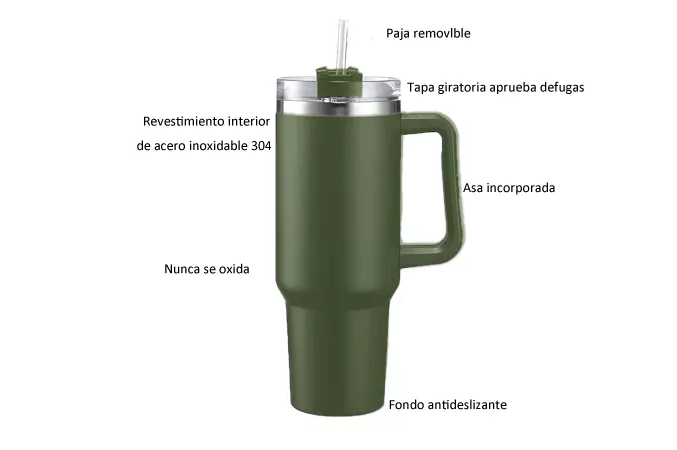 Foto 5 pulgar | Vaso Térmico De 40oz Acero Inoxidable Con Popote Y Cepillo