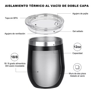 Foto 2 | Language Vaso Térmico Vino/café Acero Inoxidable,12oz Calor/frí 2pz Eo Safe Imports Esi-11862-1 Multicolor