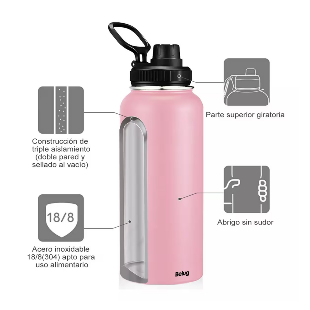 Foto 5 pulgar | Termos Taza Acero Inoxidable 1 Litro Botella Fría/caliente Rosa Belug