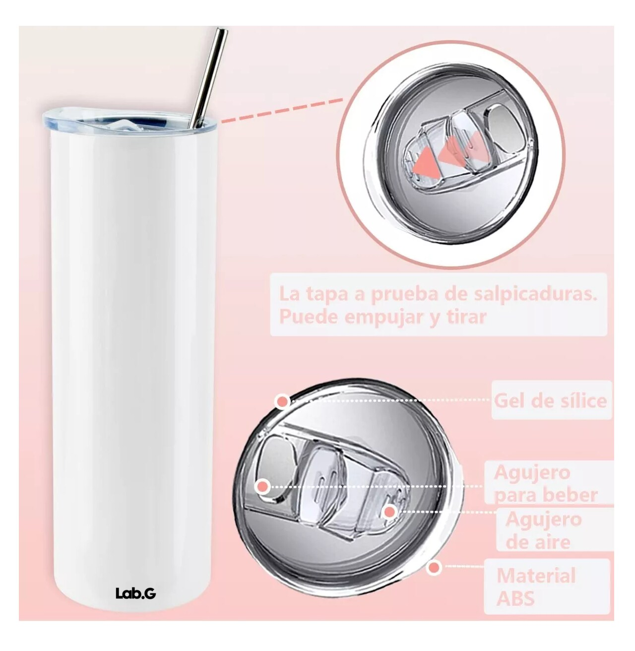 Foto 2 | Vaso Termo Sublimación Lab.g Sublimar Acero 20oz 4 Pzs Blanco