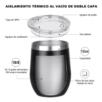 Foto 3 | Vaso Térmico Vino/café Acero Inoxidable,12oz Calor/frío 2pz Eo Safe Imports Esi-11863-1 Multicolor