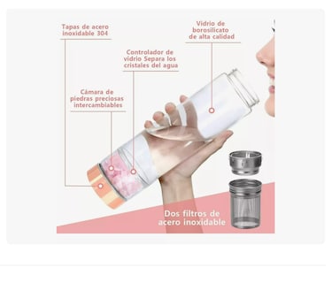 Foto 3 | Botella Agua Infusor Te Cristal Energético Cuarzo Botella Rosa Xtellar