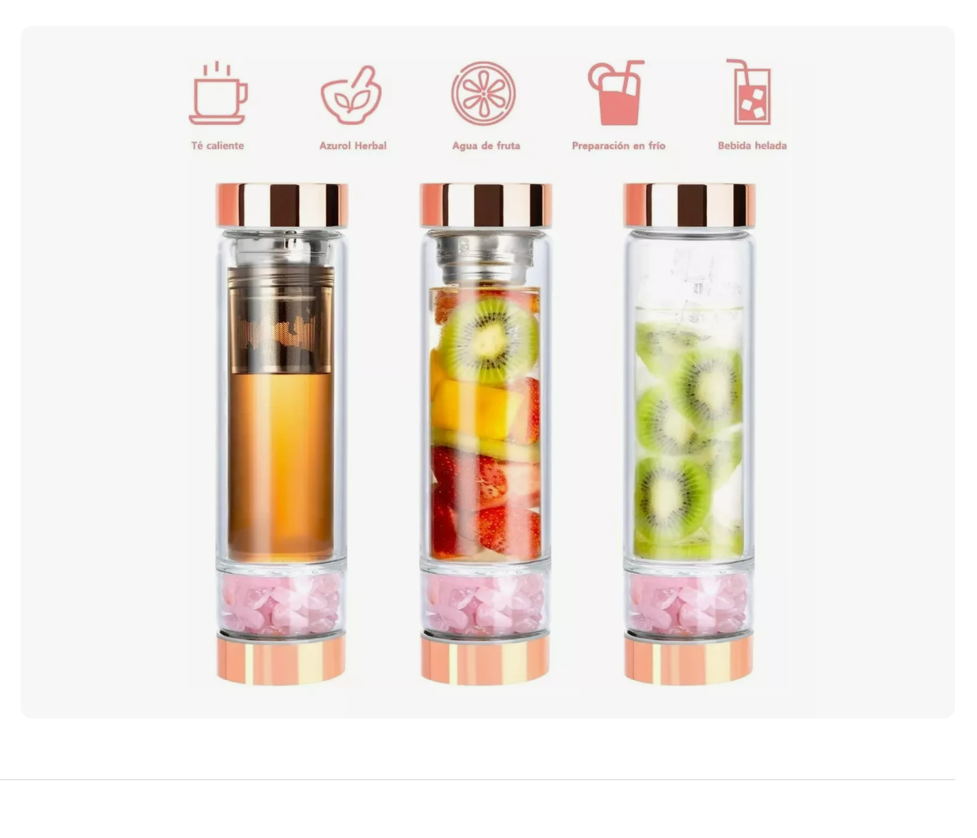 Foto 5 pulgar | Botella Agua Infusor Te Cristal Energético Cuarzo Botella Rosa Xtellar