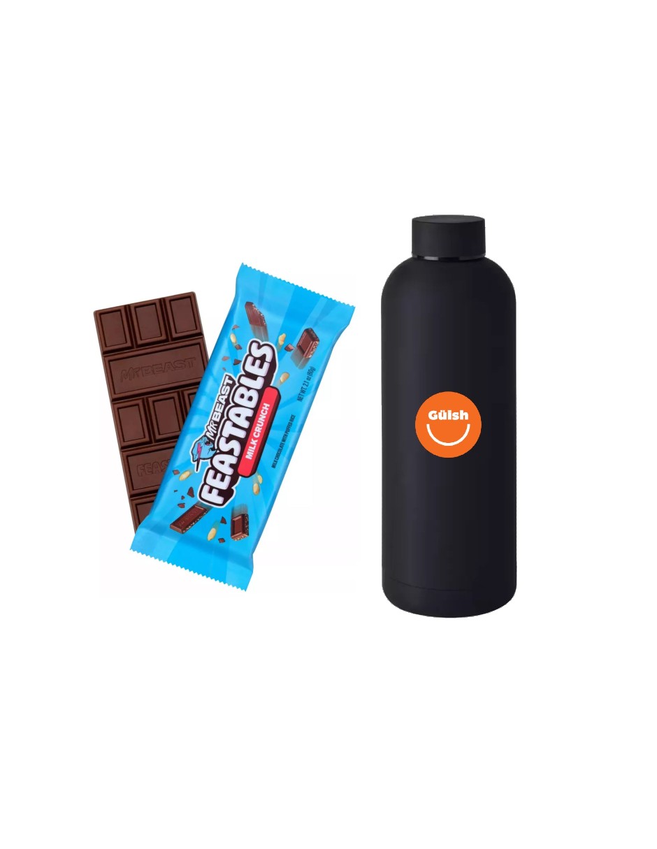 Foto 2 pulgar | Termo Güish + Mr Beast Feastables Barra De Chocolate Crunch Sabor60g