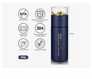 Foto 3 | Botella De Vidrio Termo Inox Infusor De Té Portátil Xtellar
