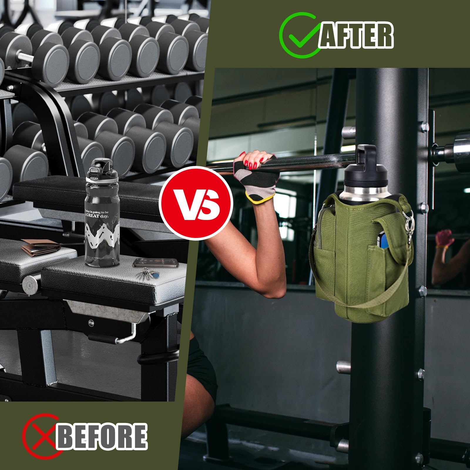 Foto 6 pulgar | Soporte Para Bolsa De Gimnasio Para Botellas De Agua, Icolor, Magnético, Verde Militar - Venta Internacional.