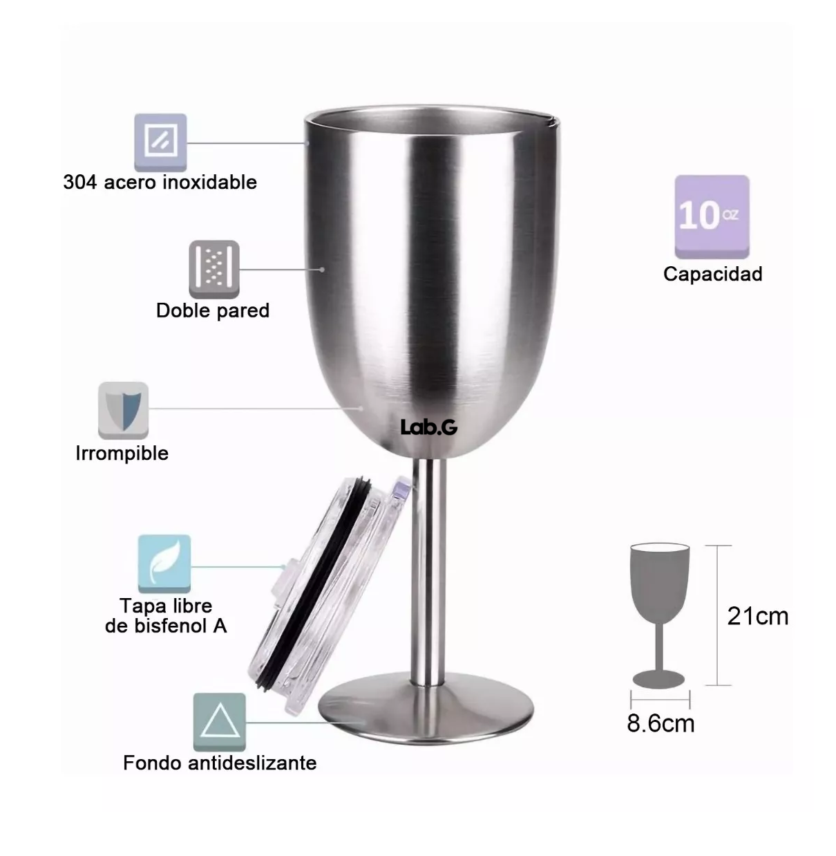 Foto 3 pulgar | Copa De Vino Termo De Acero Inoxidable Tipo 12 Oz Plata