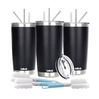 Foto 1 | Vaso Térmico 20oz Lab.g Acero Inoxidable Popote Y Cepillo 3pack Negros