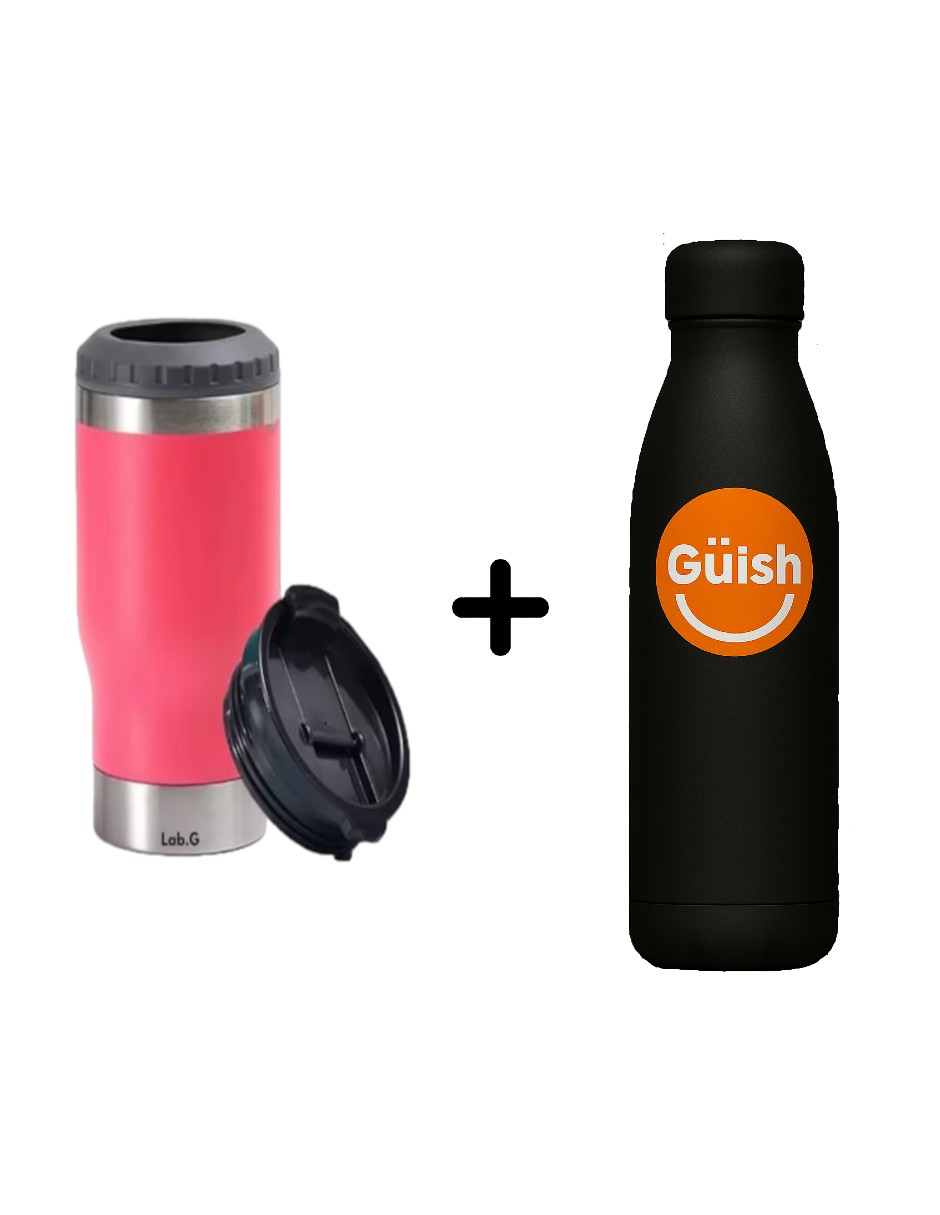 Portalatas De Cerveza  Vaso Térmico Rosa Oscuro + Termo Güish Gratis