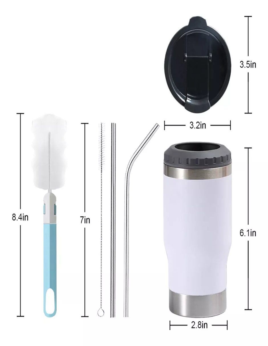 Foto 6 pulgar | Portalatas Para Cerveza Acero Inoxidable Blanco + Termo Güish Gratis