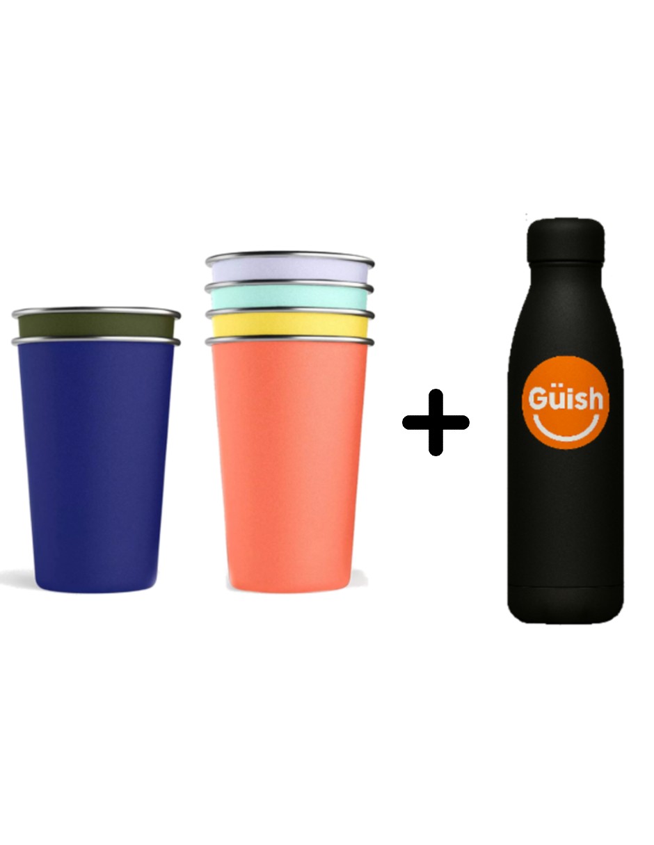 Vasos De Acero Inoxidable 6 Pack Multicolor + Termo Güish Gratis