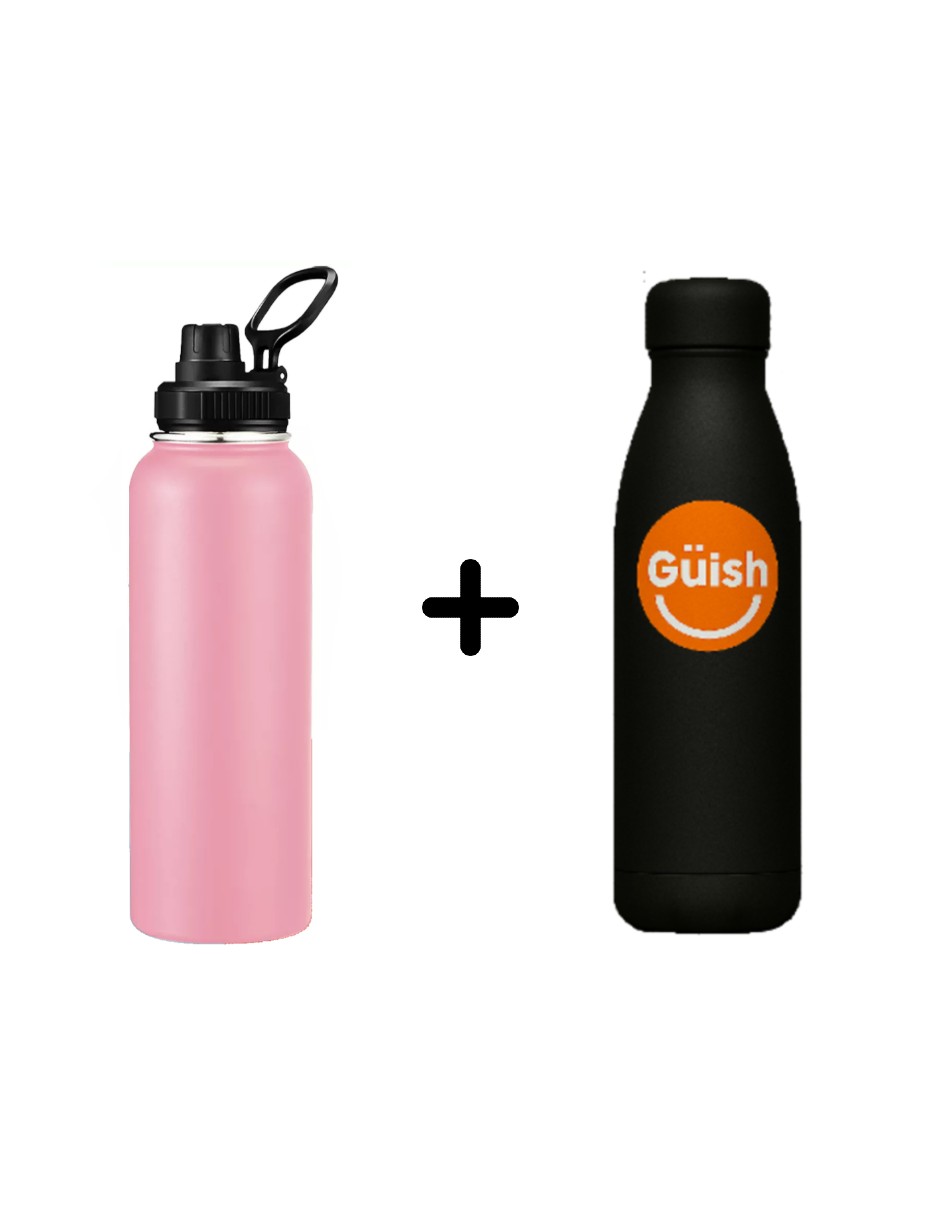 Termo Vaso Acero Inoxidable Rosa + Termo Güish Gratis