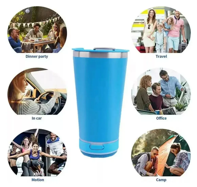Foto 5 pulgar | Termo Xtellar Para Bocina Portátil Inoxidable Con Tapa Termo Azul