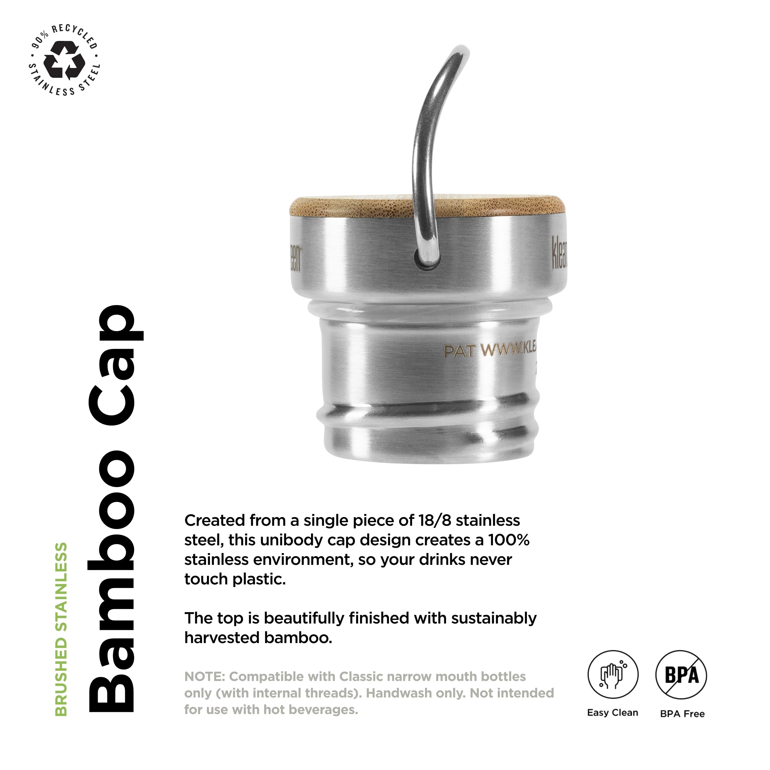 Foto 3 pulgar | Tapa De Botella Klean Kanteen, Tapa De Bambú, Acero Inoxidable Cepillado - Venta Internacional.