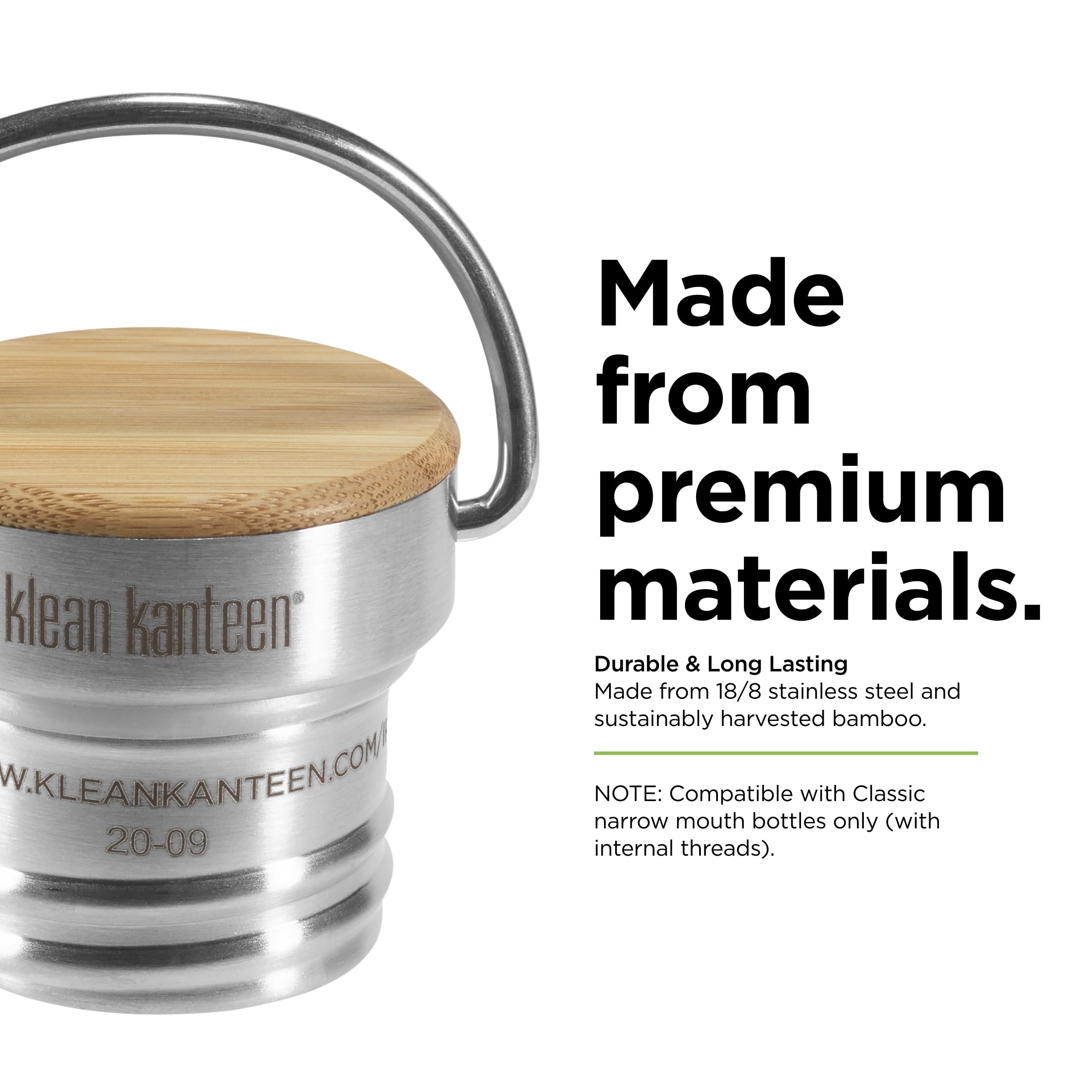 Foto 5 pulgar | Tapa De Botella Klean Kanteen, Tapa De Bambú, Acero Inoxidable Cepillado - Venta Internacional.
