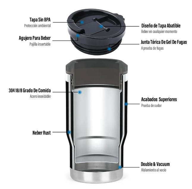 Foto 5 pulgar | Vaso Xtellar Térmico De 14oz Acero Inoxidable Con Popote Y Cepillo
