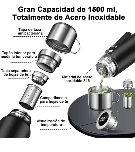 Foto 5 pulgar | Botella Xtellar Térmica Doble Pared Termo Fría/caliente Acero 1500ml