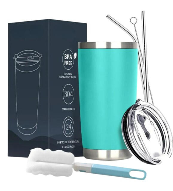 Vaso Xtellar Térmico De 20oz Acero Inoxidable Con Popote Y Cepillo $559