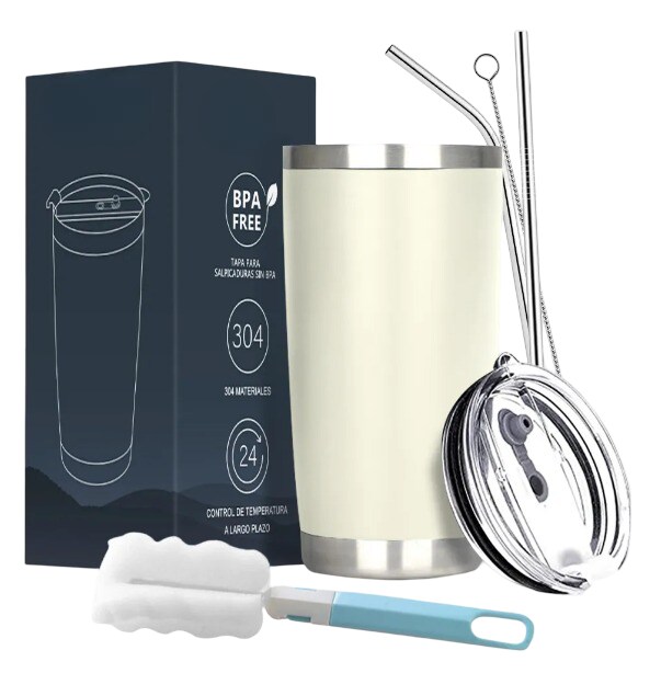 Vaso Xtellar Térmico De 20oz Acero Inoxidable Con Popote Y Cepillo $559