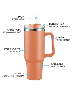 Foto 4 | Vaso Térmico De 40oz Acero Inoxidable Naranja + Gratis Termo Güish De Regalo