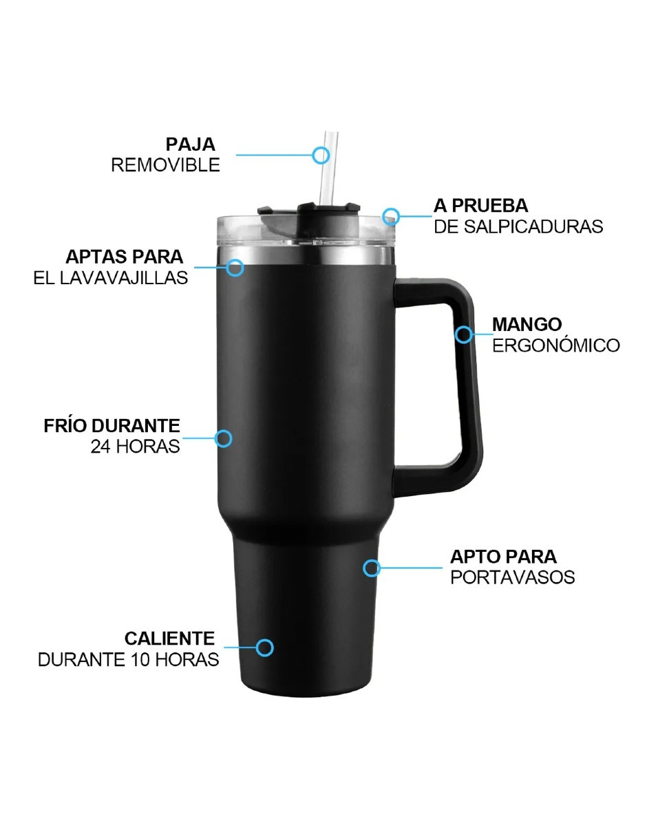 Foto 5 pulgar | Vaso Térmico De 40oz Acero Inoxidable Negro + Gratis Termo Güish De Regalo