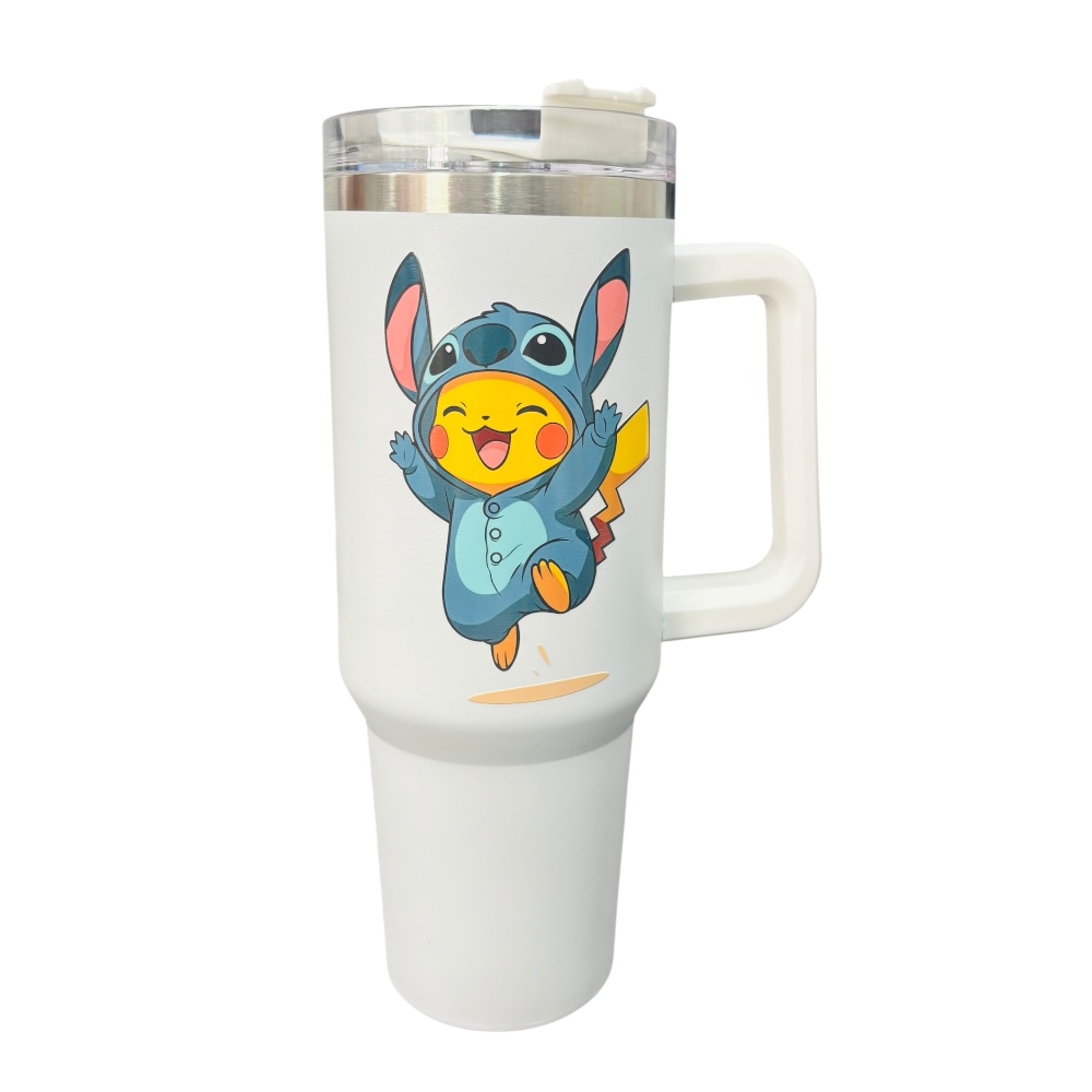 Foto 4 pulgar | Termo De Acero Inoxidable Color Blanco Pikachu 40 Oz