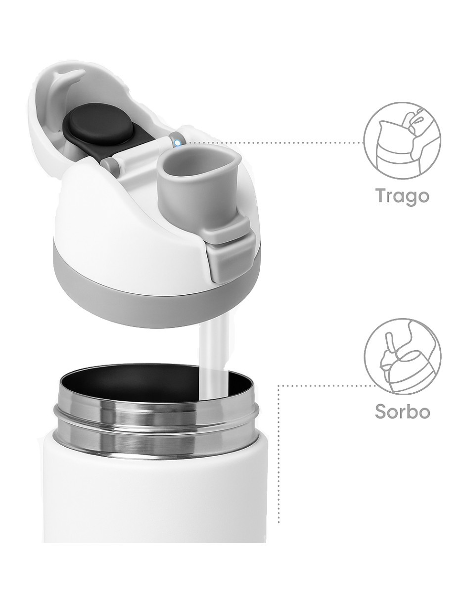 Foto 3 | Termo De Acero Inoxidable Dos Maneras De Beber Blanco + Gratis Termo Güish De Regalo
