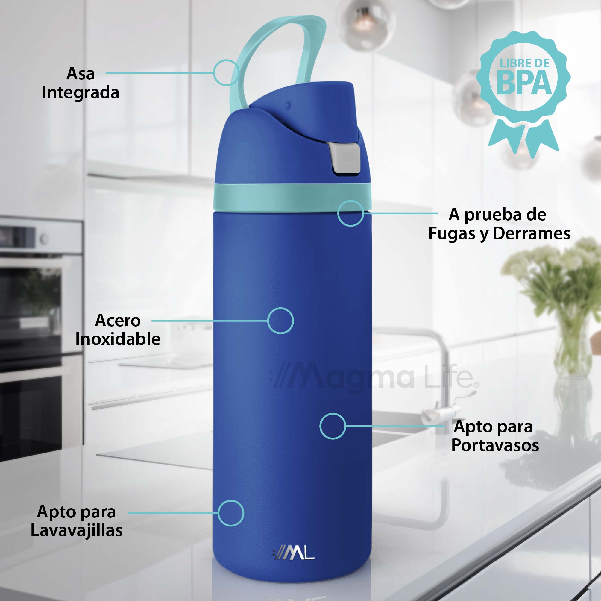 Foto 3 pulgar | Magma Life Termo Acero Inoxidable 946ml(32oz), Material Seguro Y Resistente, Tapa Con Botón Y Cerradura, Asa Integrada