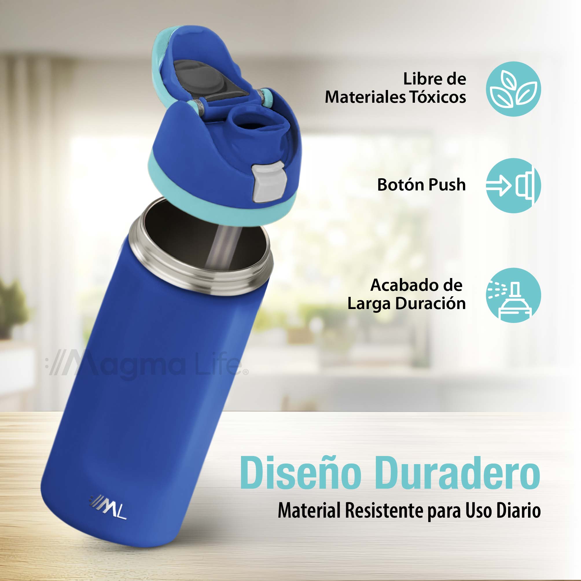 Foto 4 pulgar | Magma Life Termo Acero Inoxidable 710ml(24oz), Material Seguro Y Resistente, Tapa Con Botón Y Cerradura, Asa Integrada
