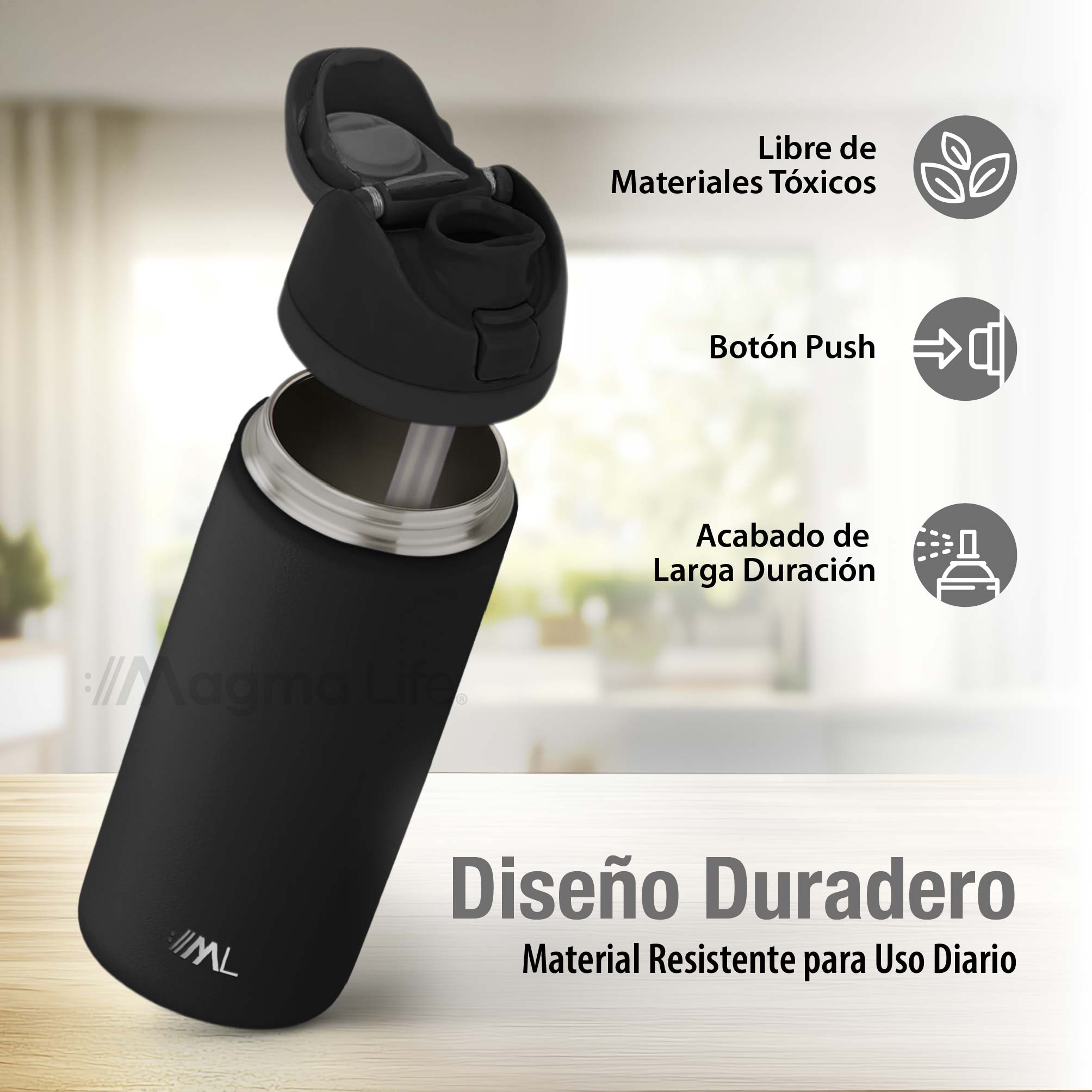 Foto 4 pulgar | Magma Life Termo Acero Inoxidable 946ml(32oz), Material Seguro Y Resistente, Tapa Con Botón Y Cerradura, Asa Integrada