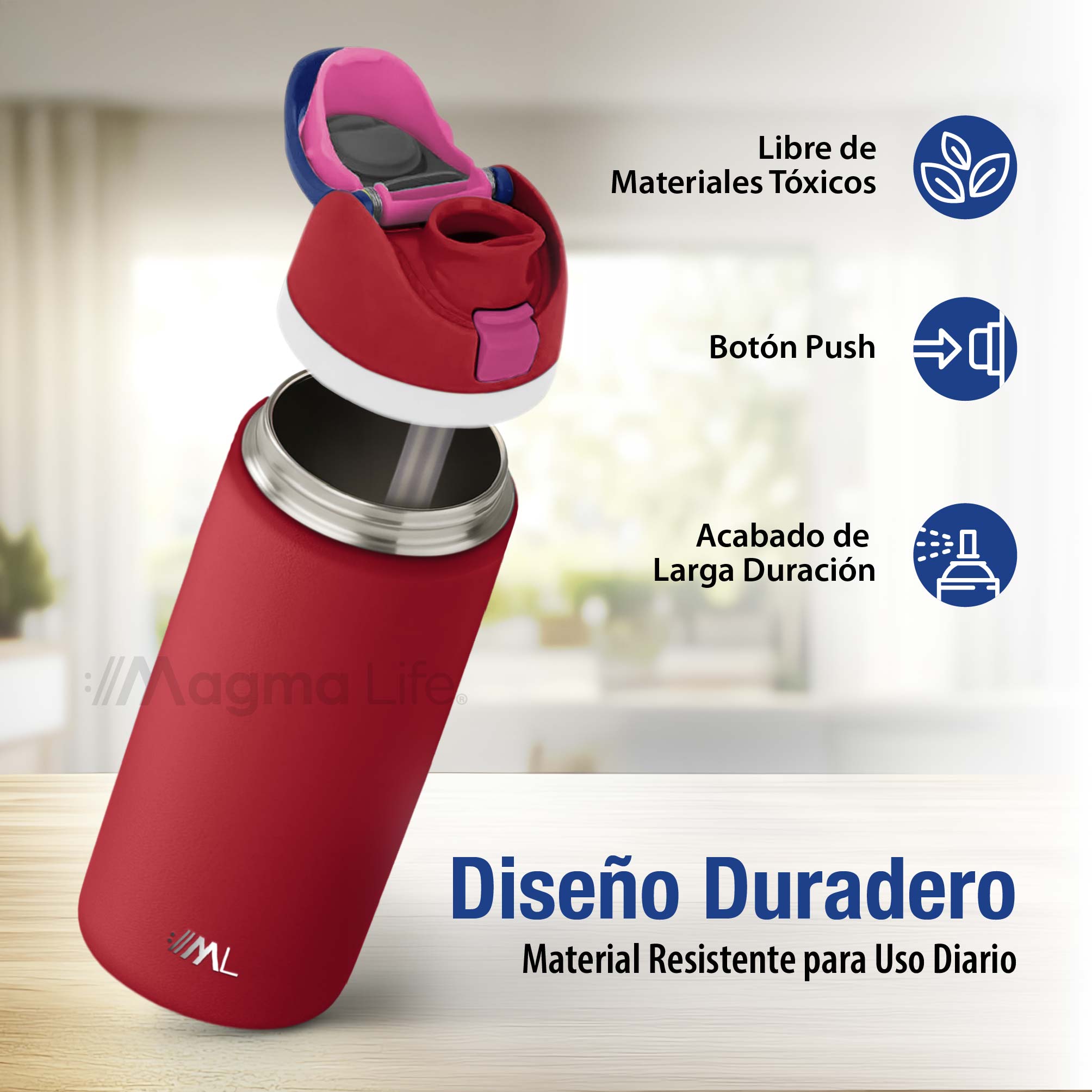 Foto 4 pulgar | Magma Life Termo Acero Inoxidable 946ml(32oz), Material Seguro Y Resistente, Tapa Con Botón Y Cerradura, Asa Integrada