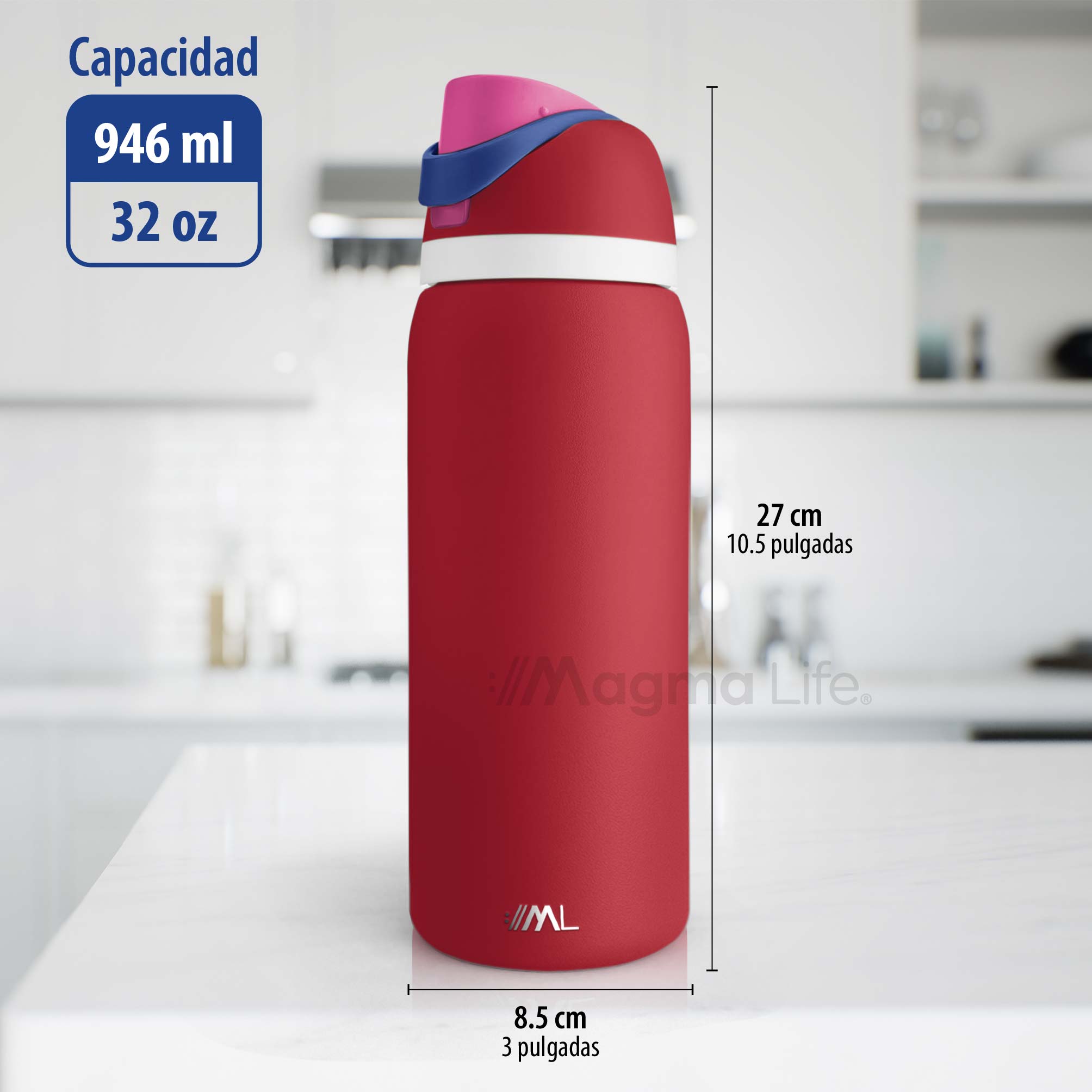 Foto 8 pulgar | Magma Life Termo Acero Inoxidable 946ml(32oz), Material Seguro Y Resistente, Tapa Con Botón Y Cerradura, Asa Integrada