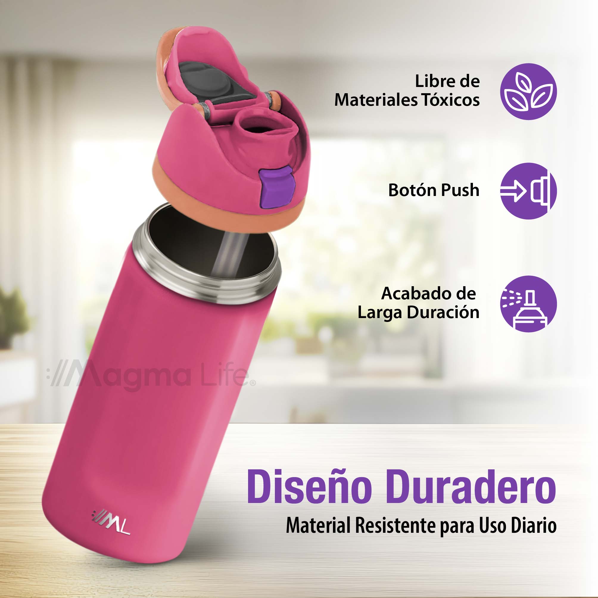 Foto 4 pulgar | Magma Life Termo Acero Inoxidable 710ml(24oz), Material Seguro Y Resistente, Tapa Con Botón Y Cerradura, Asa Integrada