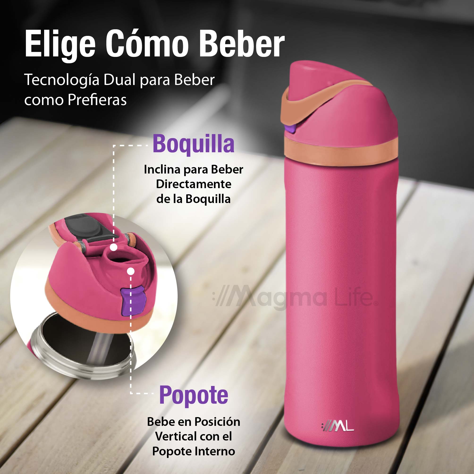 Foto 5 pulgar | Magma Life Termo Acero Inoxidable 710ml(24oz), Material Seguro Y Resistente, Tapa Con Botón Y Cerradura, Asa Integrada