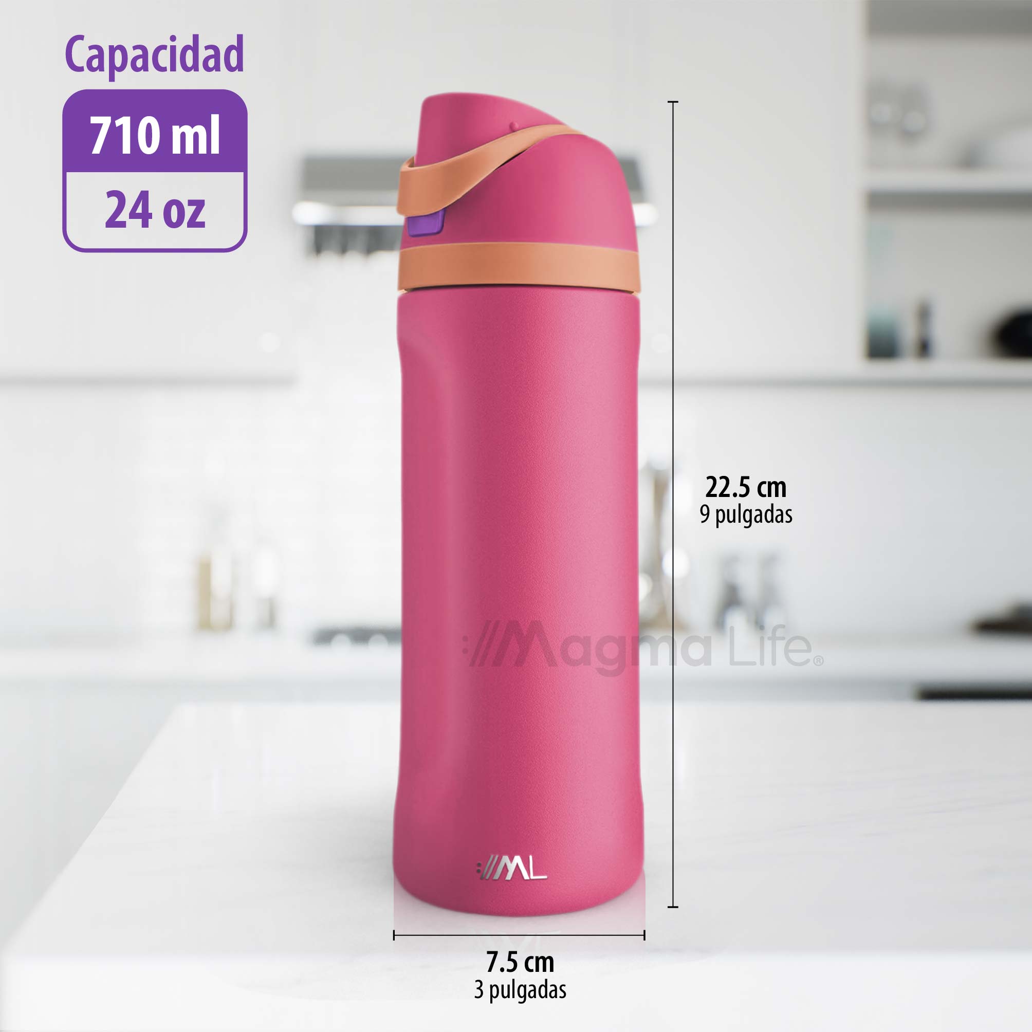 Foto 8 pulgar | Magma Life Termo Acero Inoxidable 710ml(24oz), Material Seguro Y Resistente, Tapa Con Botón Y Cerradura, Asa Integrada