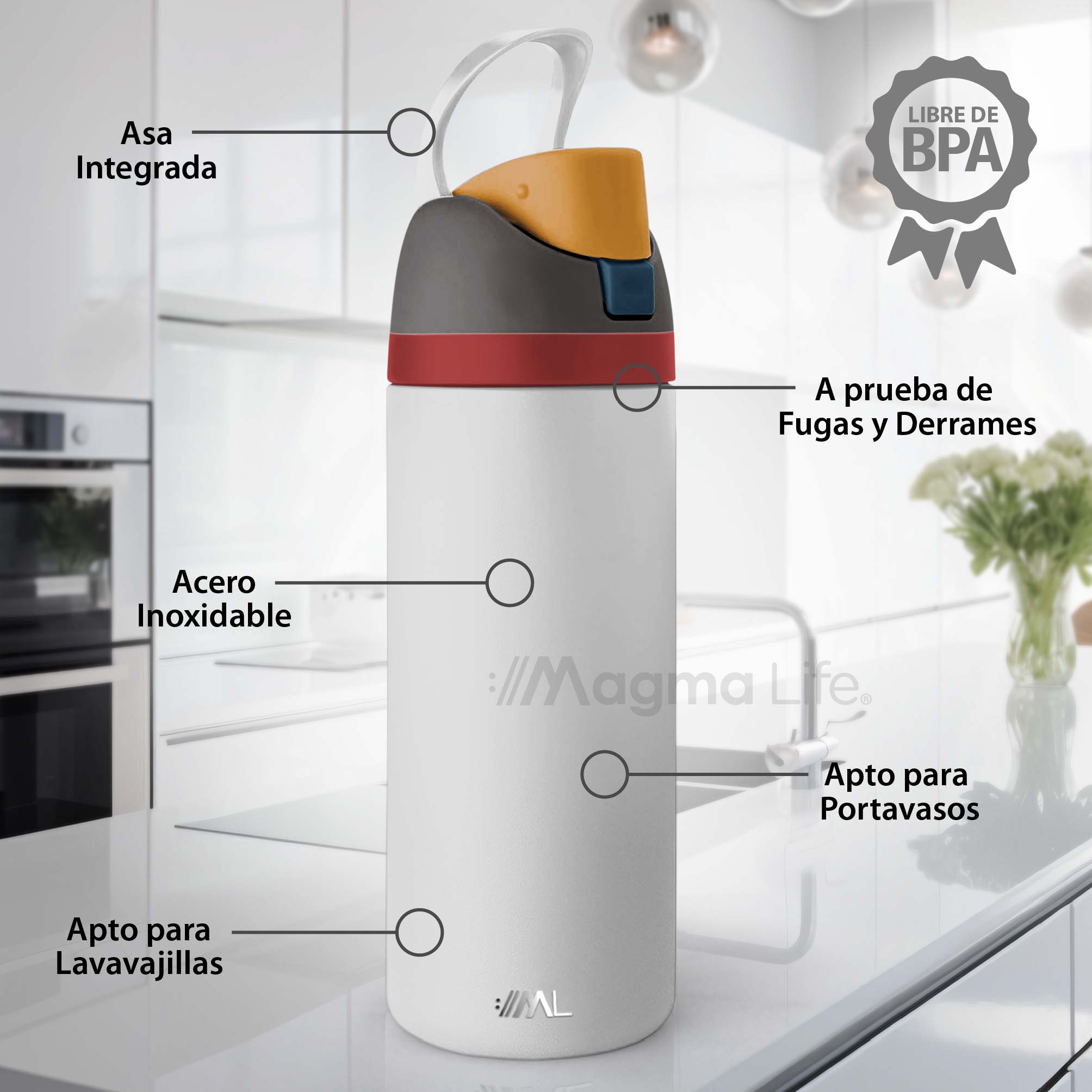 Foto 3 pulgar | Magma Life Termo Acero Inoxidable 946ml(32oz), Material Seguro Y Resistente, Tapa Con Botón Y Cerradura, Asa Integrada